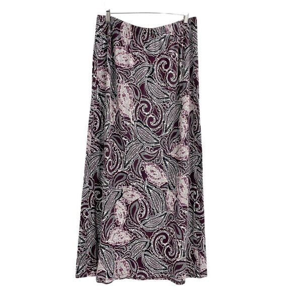 Chico's Purple Paisley Pull On Rayon Maxi Skirt Womens Size 8 Boho Elastic Waist - Picture 1 of 7